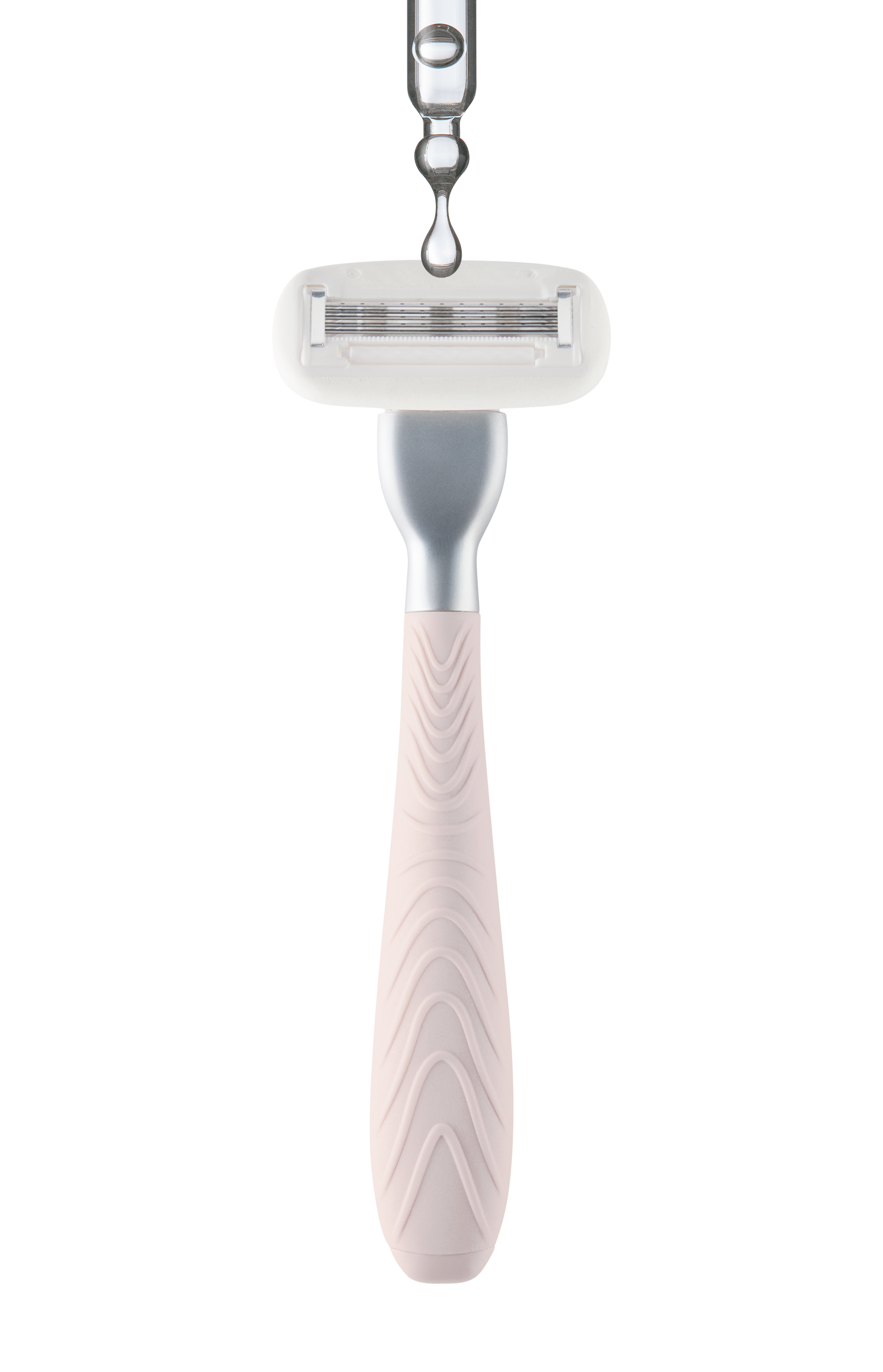 Razor liegt mittig, darüber eine Pipette, vor weißem Hintergrund.