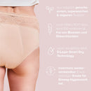 Incontinence Panty Medium Nude from behind, image text: vegan fabrics, OEKO-TEX Standard 100, 5-Layer Smart Dry