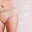 Incontinence Panty Medium Nude from the front, image text: 95% cotton, Side Leak-Proof Technology, absorbs up to 50-100 ml