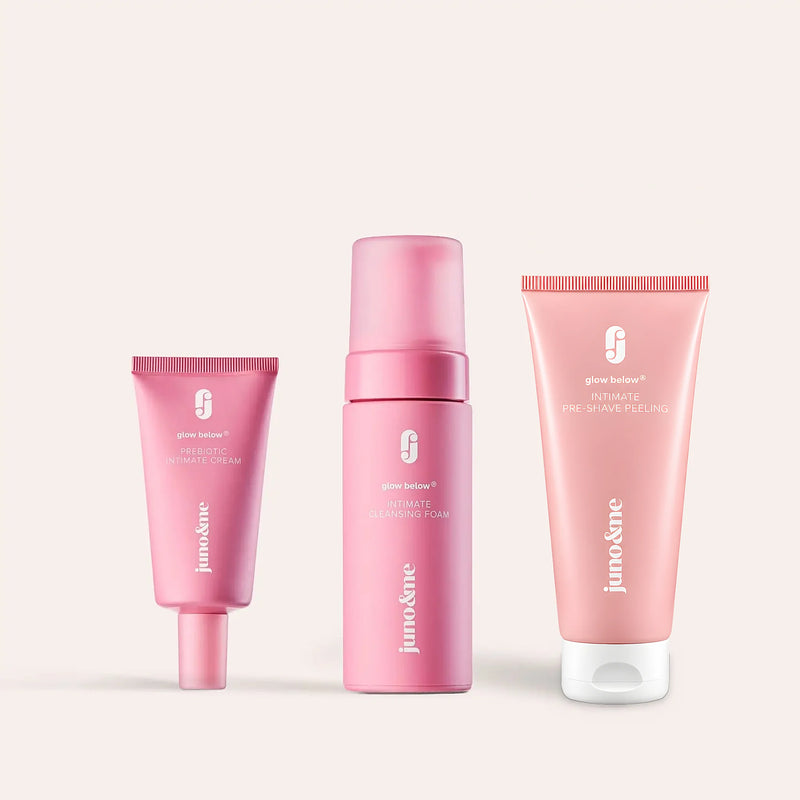 Happy Vulva Trio von juno&me: Prebiotic Intimate Cream, Intimate Cleansing Foam und Intimate Pre-Shave Peeling