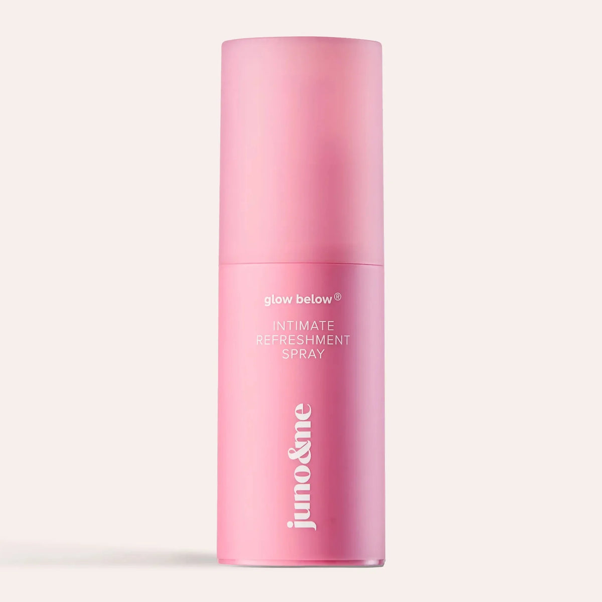 Intim Deo by juno&me, pink 50 ml spray bottle, large on a light background