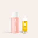 Glow Below Duo: 2in1 Intimate Wash & Shave Gel and Glow Below Oil against a light background