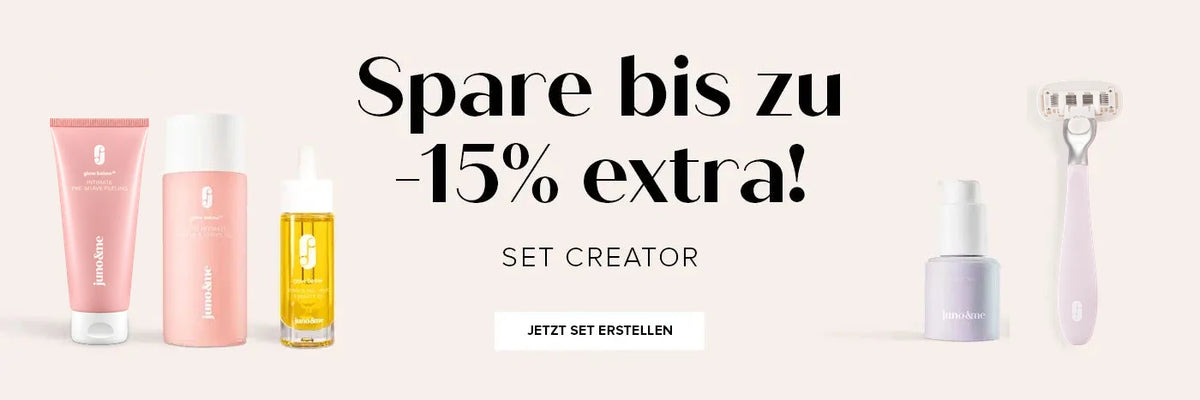 Set Creator von juno&me: bis zu 15 % extra sparen mit Peeling, Wash & Shave Gel, Glow Below Oil, Shaving Oil und Rasierer